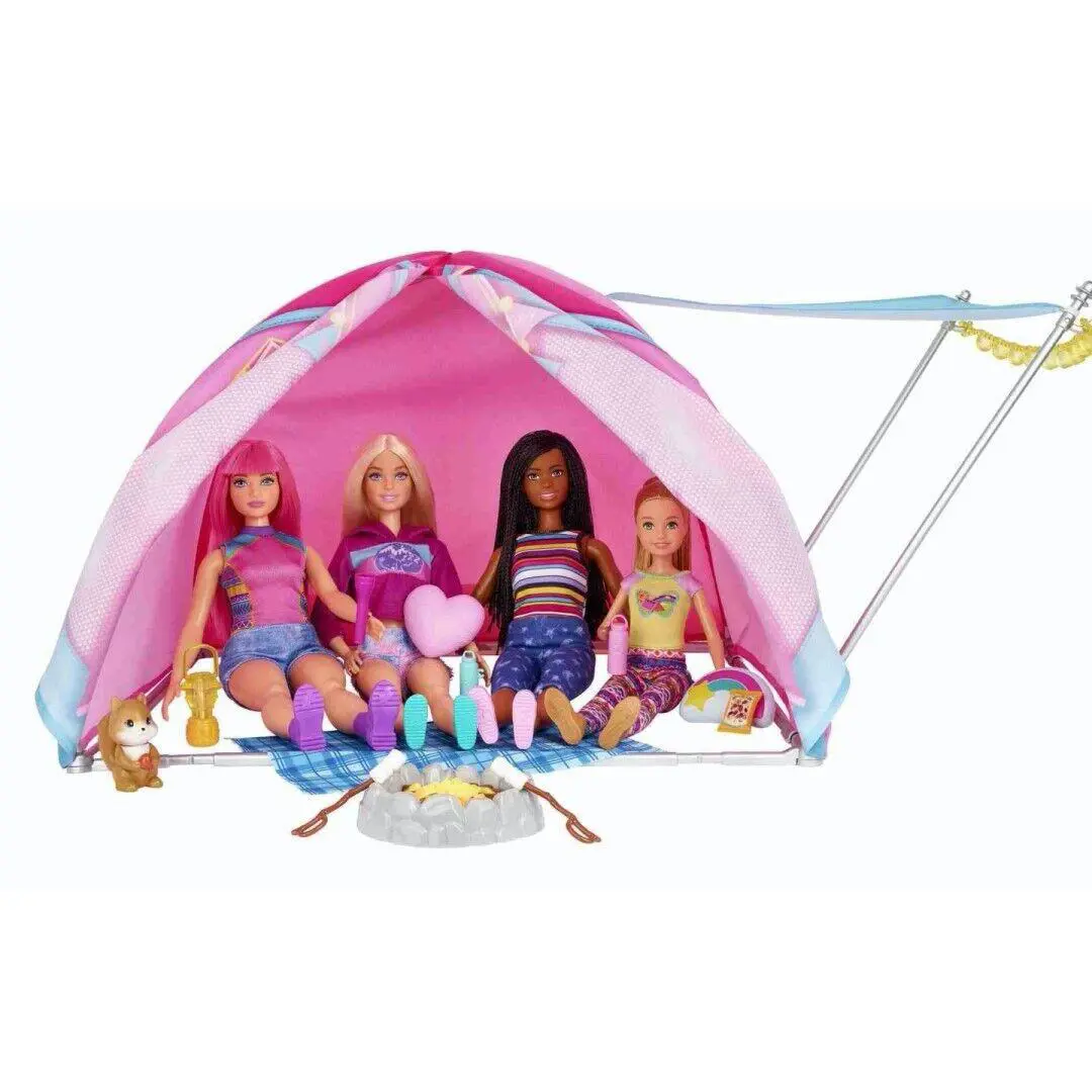 Mattel 2 Barbie Dolls Camping Playset with Tent HGC18