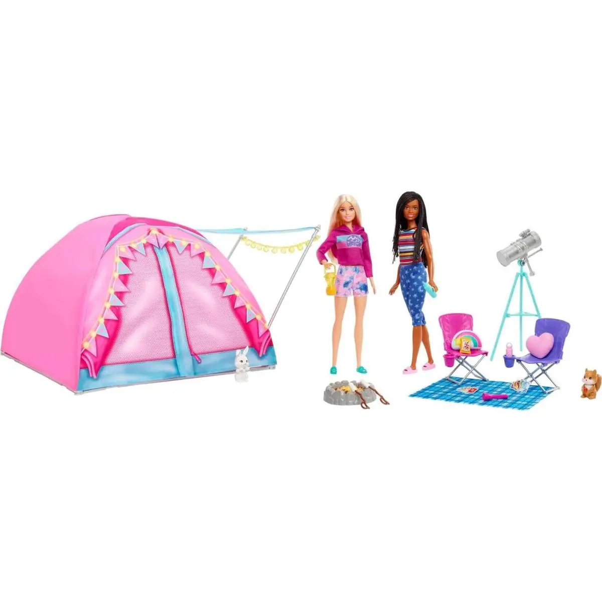 Barbie It Takes Two Camping Playset with Tent 2 Dolls 20 Pieces Including Ani