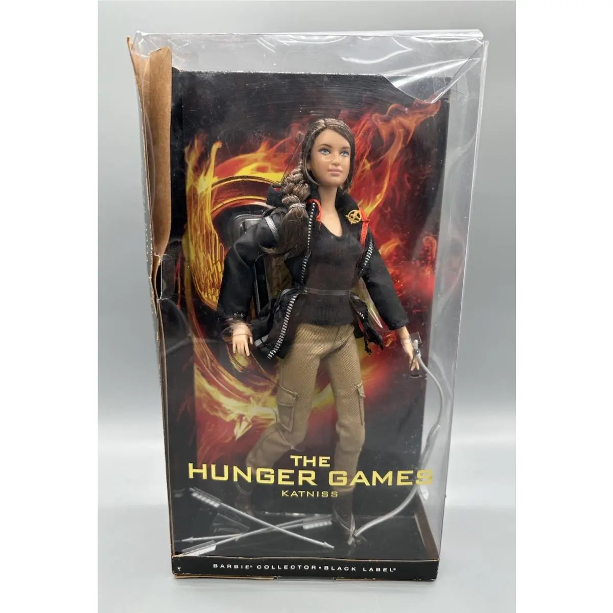 The Hunger Games Katniss Everdeen Barbie Doll Black Label 2012 Mattel Box Wear