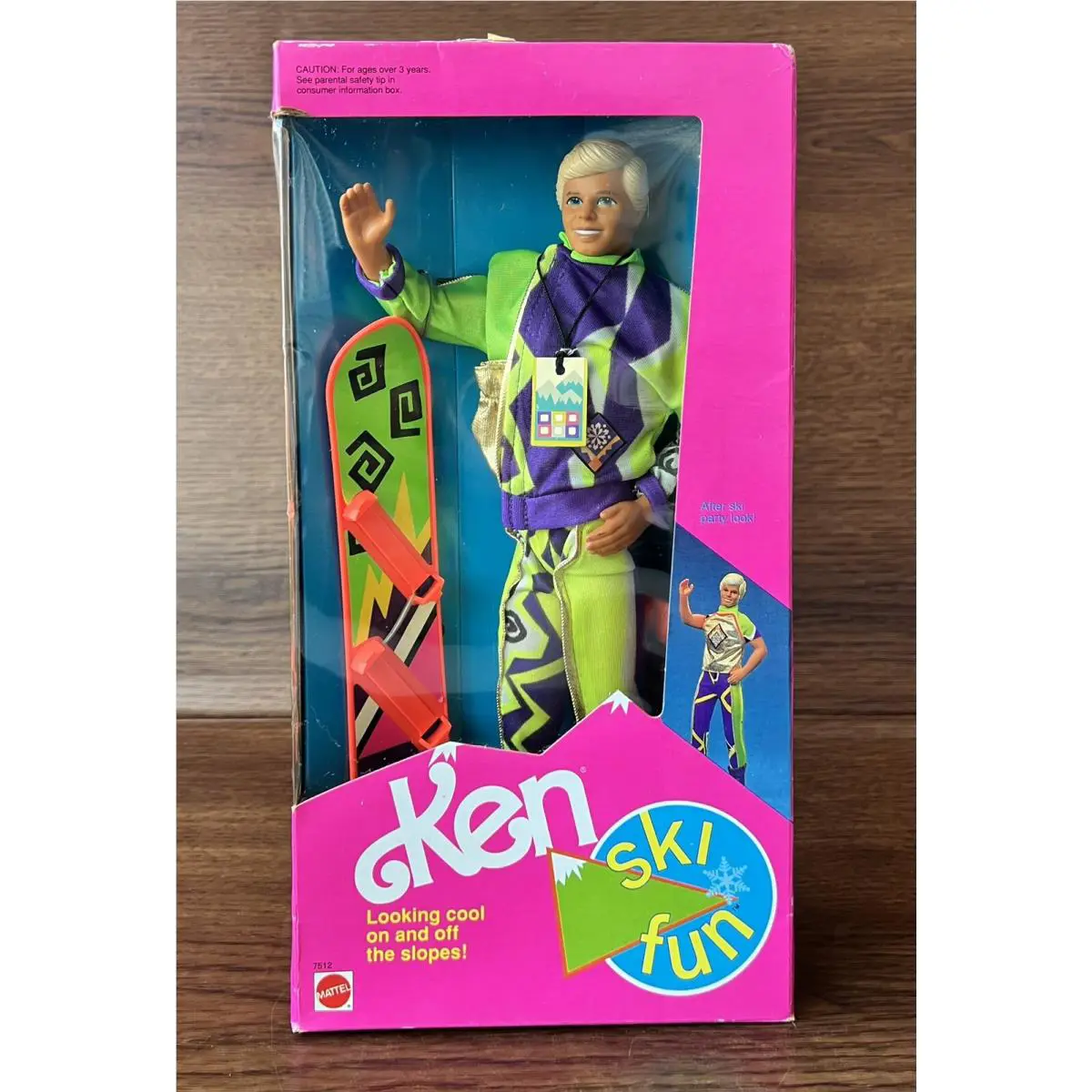 Barbie Doll Ken Ski Fun Snowboarding 7512 Mattel 1991