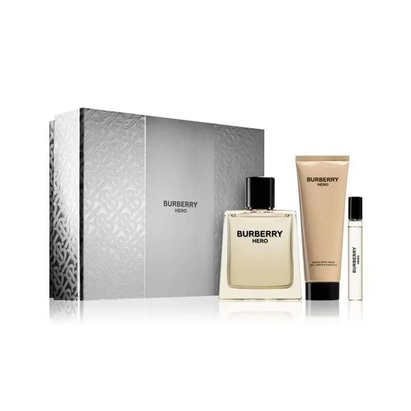 Burberry Hero 3 Piece Set Edt 3.4oz Spray + Edt 0.25 Mini + 2.5oz S/g .men