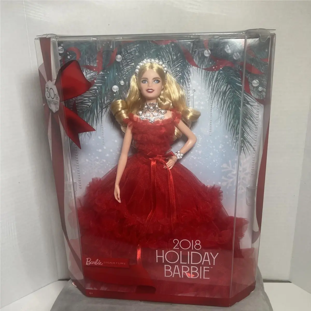 Barbie 2018 Holiday Doll in Red Dress 30th Anniversary FRN69 Read