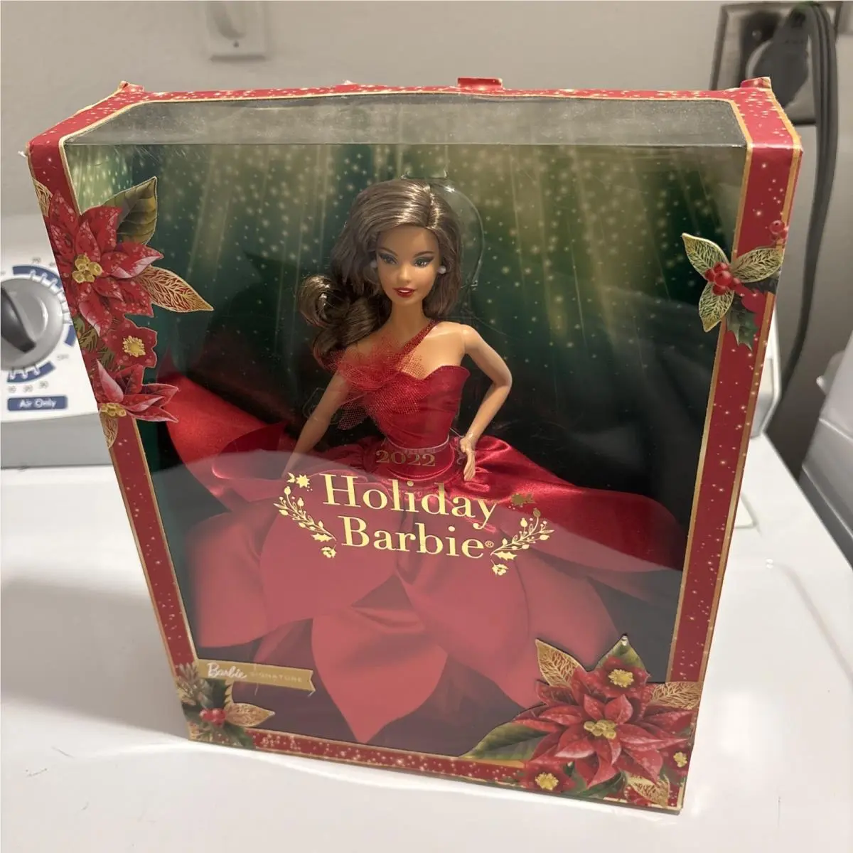 Barbie Signature 2022 Holiday Doll Brunette Red Gown