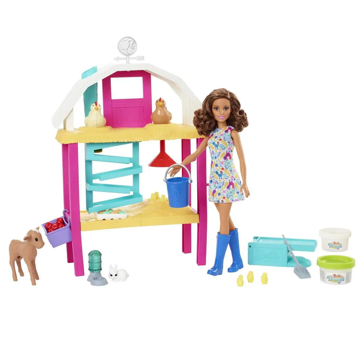 Barbie Doll and Playset with Coop Animals Dough Molds and More