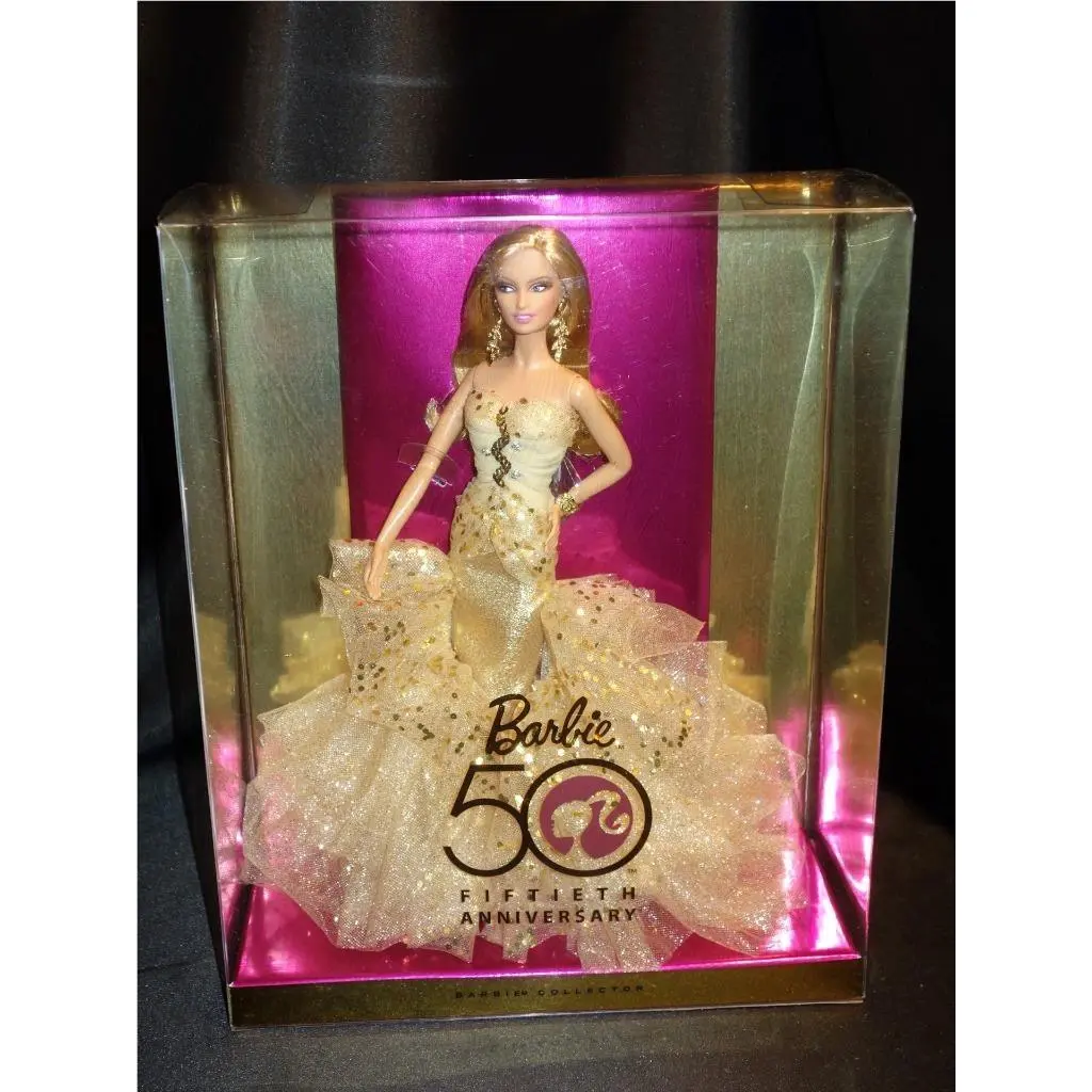 2009 Beautiful Honey Blonde Barbie Doll 50th Anniversary Gold Gown N4981 Nrfb - Gold