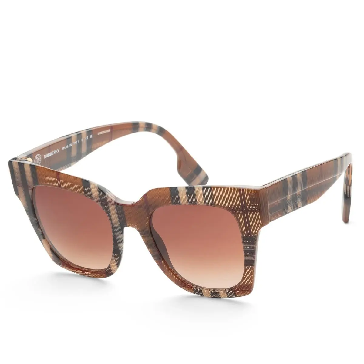 Burberry Women`s Kitty 49mm Checker Brown Sunglasses BE4364-396713 - Frame: Brown, Lens: Brown, Other Frame: Checker Brown