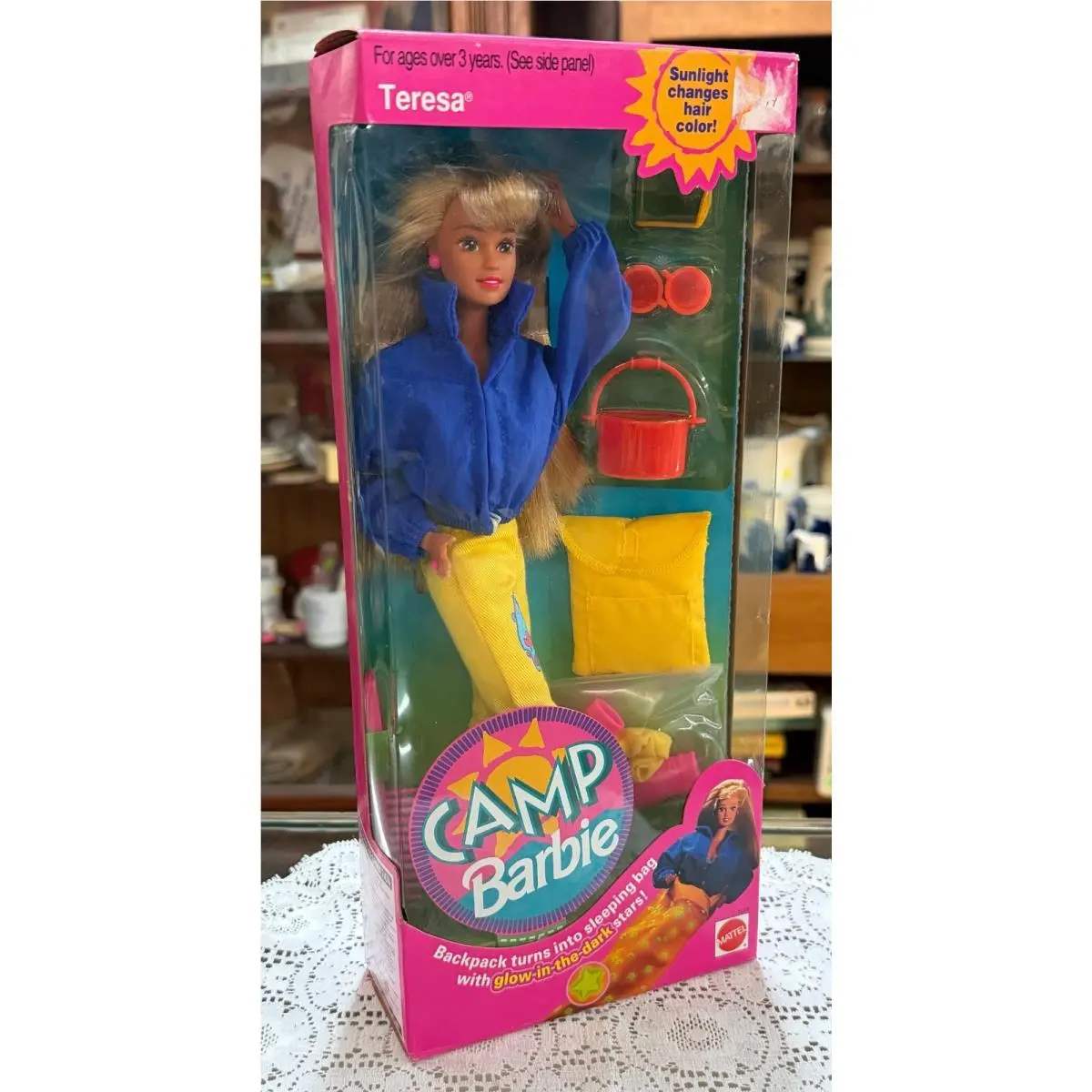 1993 Mattel Camp Barbie Teresa with Backpack Sleeping Bag 11078 Nos