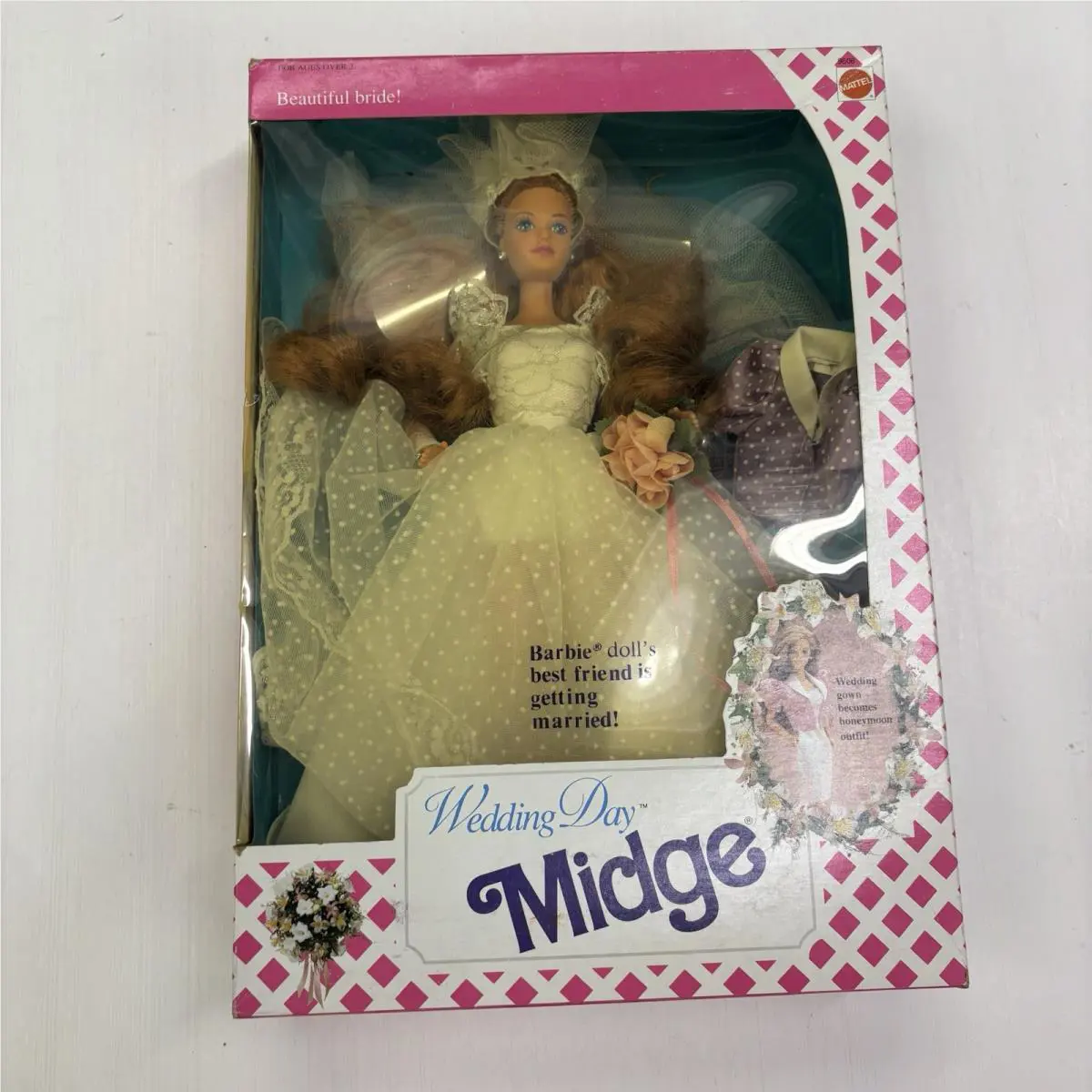 Vintage 1990 Mattel Wedding Day Midge Barbie Doll 9606 Box