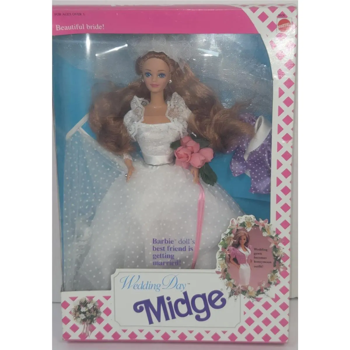 1990 Wedding Day Midge Beautiful Bride Doll Mattel Barbie Friend 9606