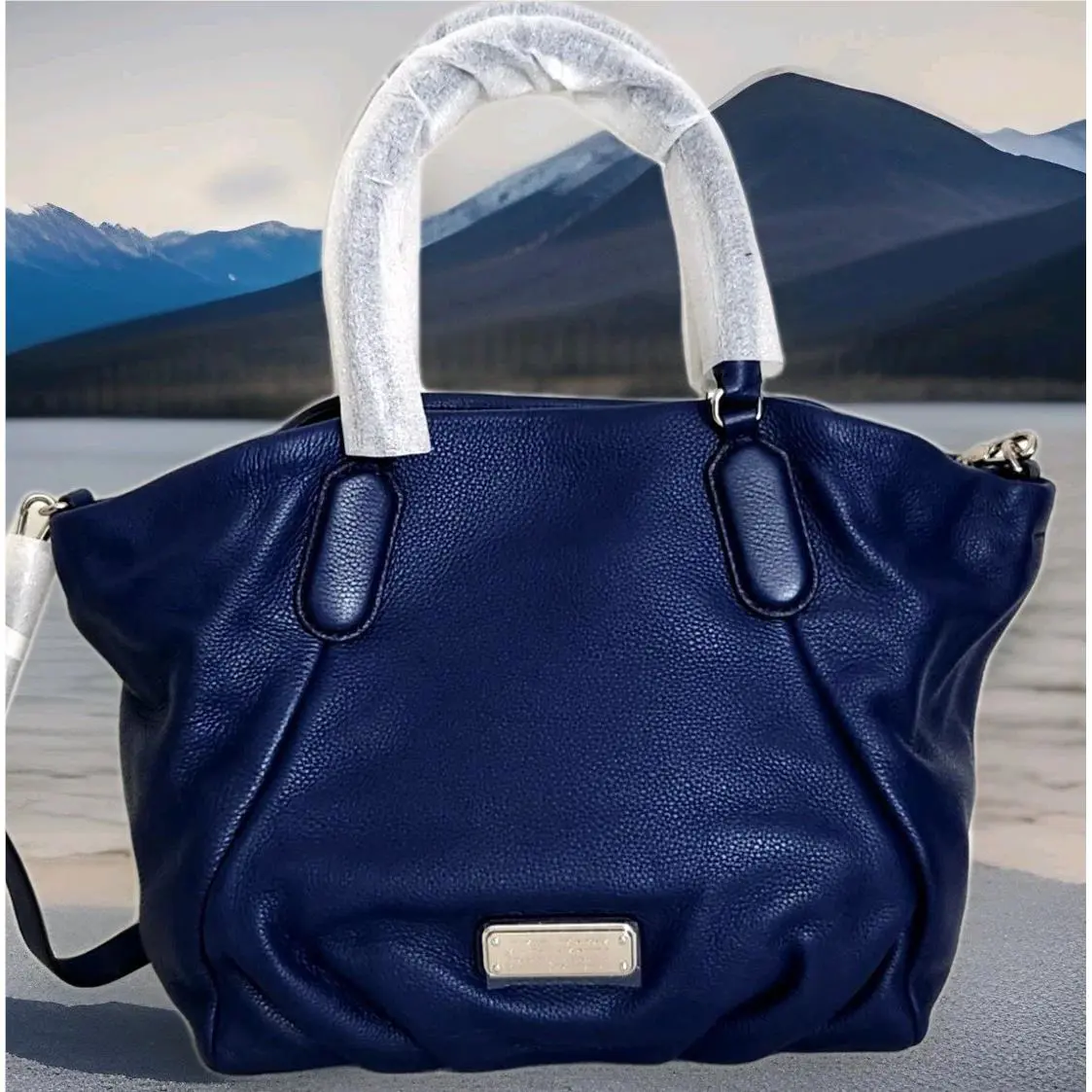 Marc Jacobs Q Fran Dark Blue Italian Leather Large Shoulder Tote Bag
