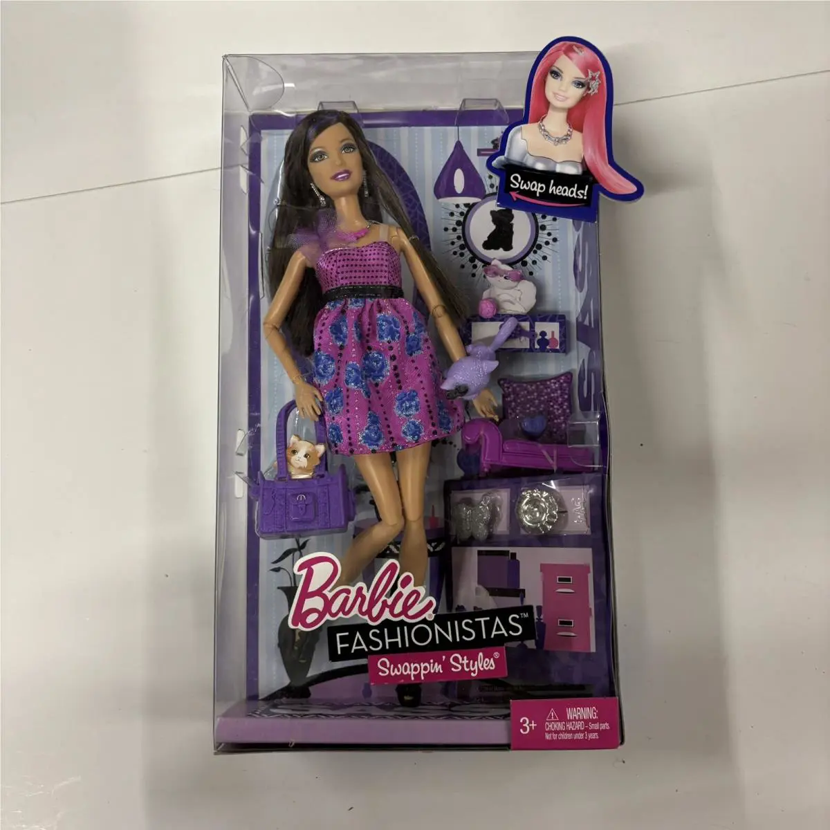 Nrfb 2010 Barbie Fashionistas Swappin’ Styles Sassy with Purple Cat Accesories