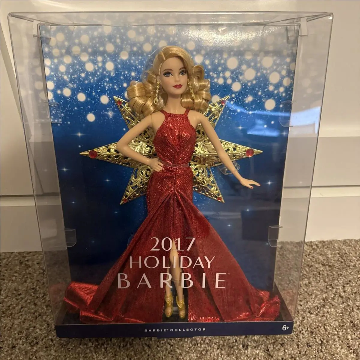 2017 Holiday Barbie Collection Mattel Gleaming Gold Star Blonde Red Dress
