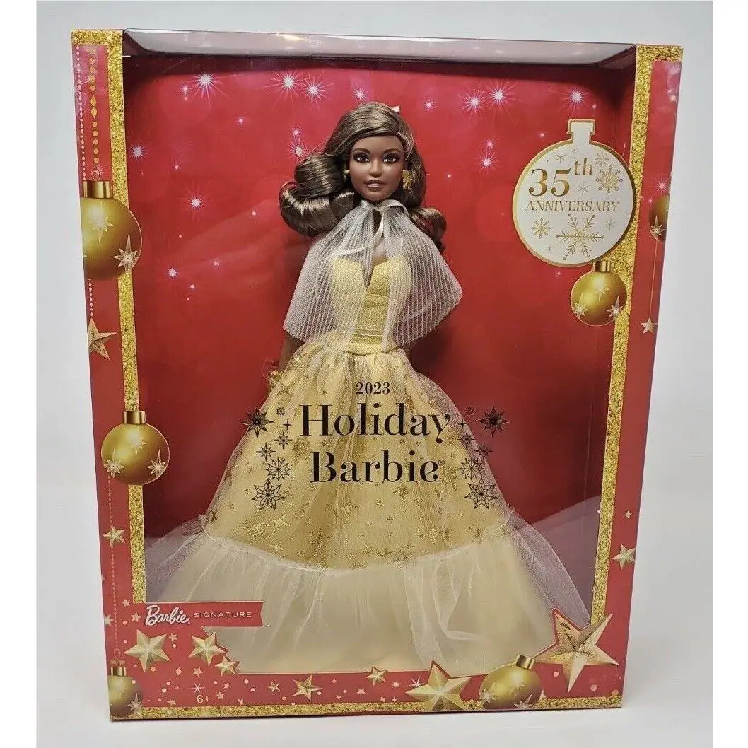 Barbie 2023 Holiday Doll Dark Brown Hair Edition 35th Anniversary