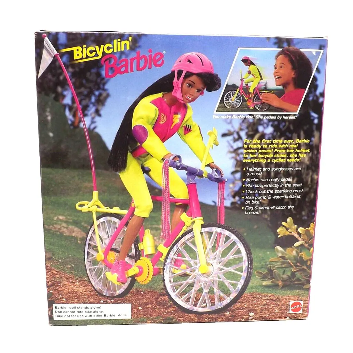 Mattel Bicyclin` Barbie Doll 11817 12 Bike African American Pedals Herself