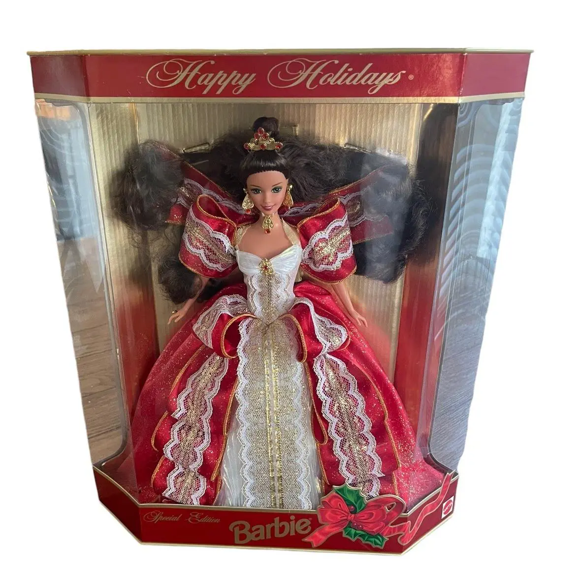 1997 Misprint Green Eyes Holiday Barbie Happy Holidays Gold Special Edition