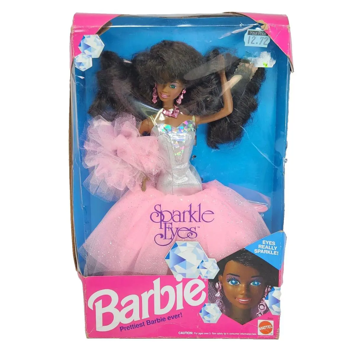 Vintage 1991 Sparkle Eyes Black Barbie Doll Mattel 5950 - Crushed