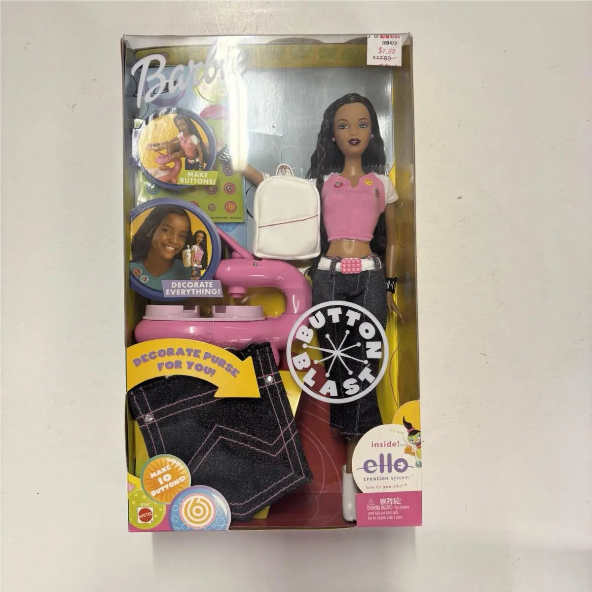 2002 Nrfb Button Blast Barbie Doll Black African American Christie Face Mattel