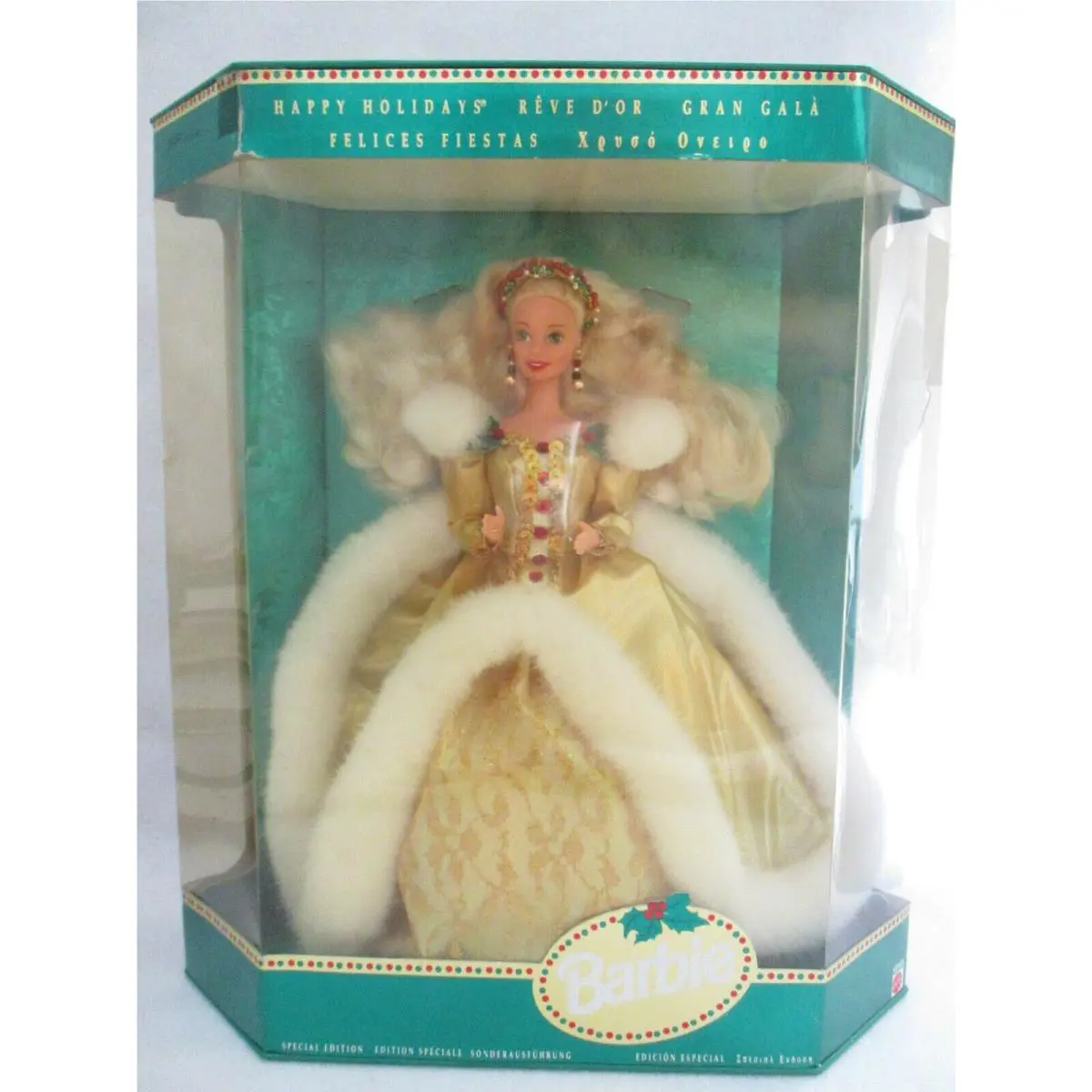1994 Happy Holidays Gran Gala Reve D`or Felices Ovelqo Barbie Doll