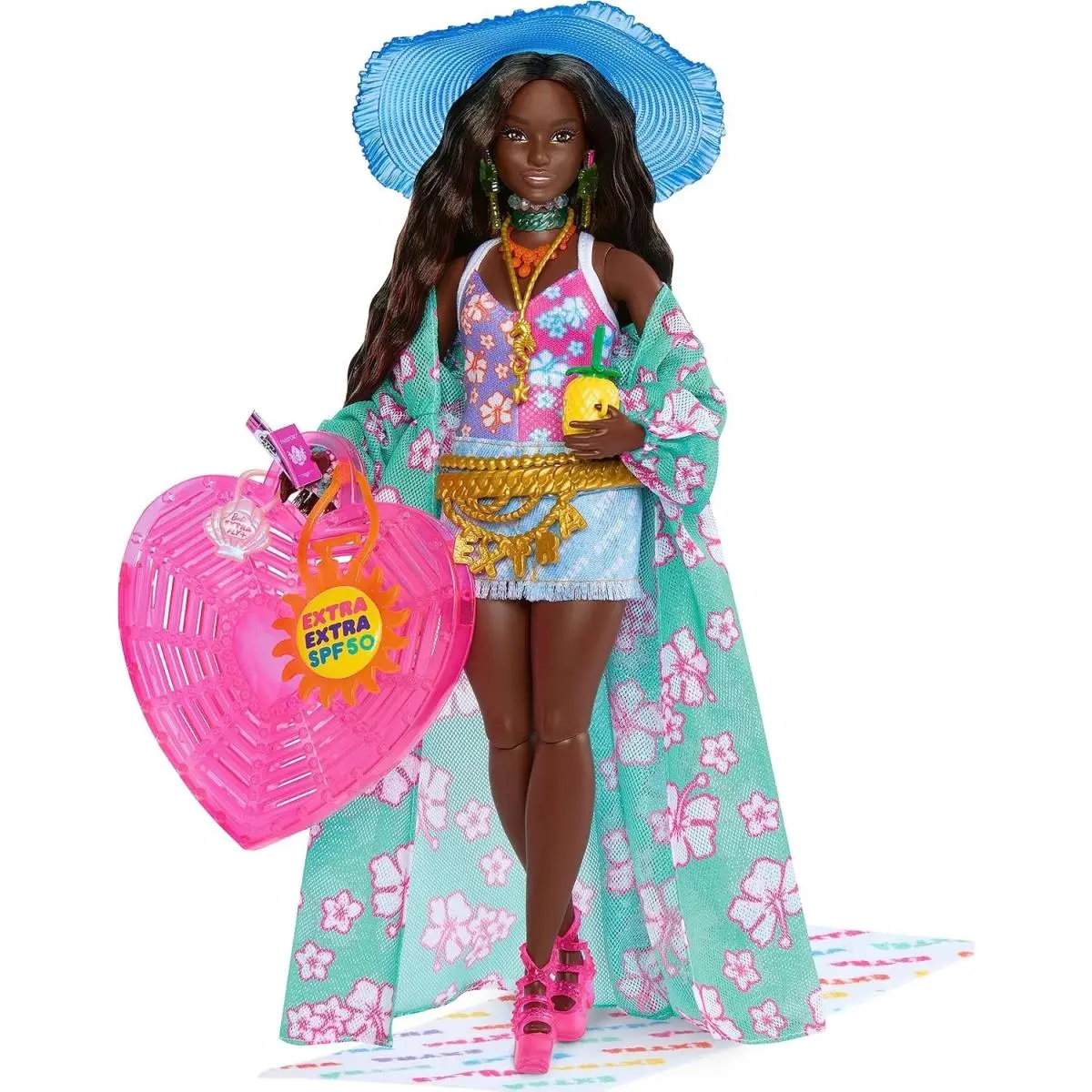 Extra Fly Doll with Beach-themed Travel Clothes Accessories Tropical Coverup