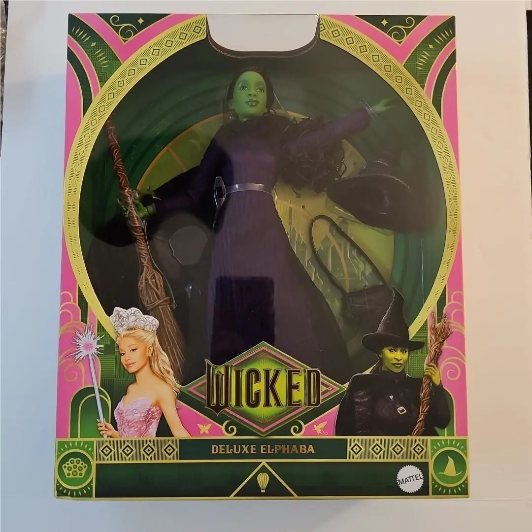 Mattel Deluxe Wicked Elphaba Doll with Stand Hat Broom Bag