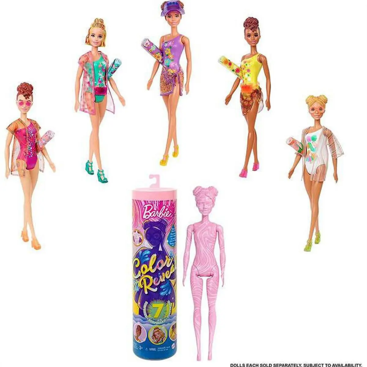 Barbie Color Reveal Marble Doll Assorted Color Set of 6