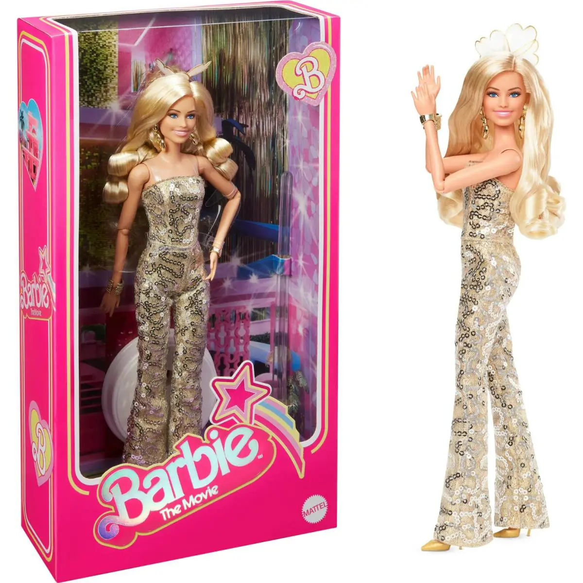 Barbie The Movie Collectible Doll Margot Robbie in Gold Disco Jumpsuit IN Hand