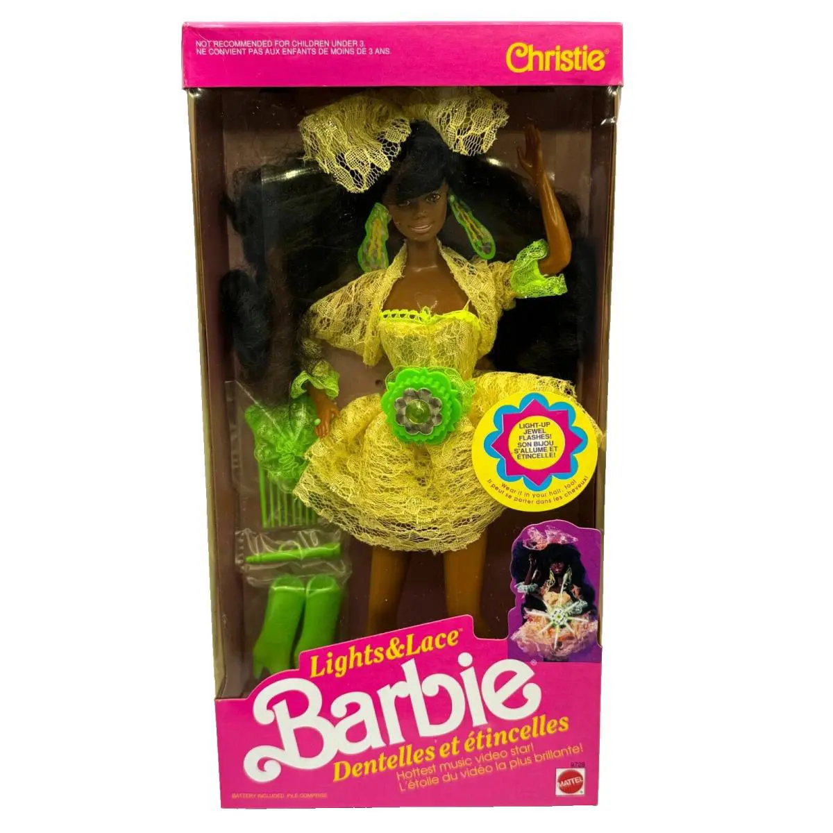 BK Barbie Doll 1990 Lights and Lace Vintage Christie Black AA 9728