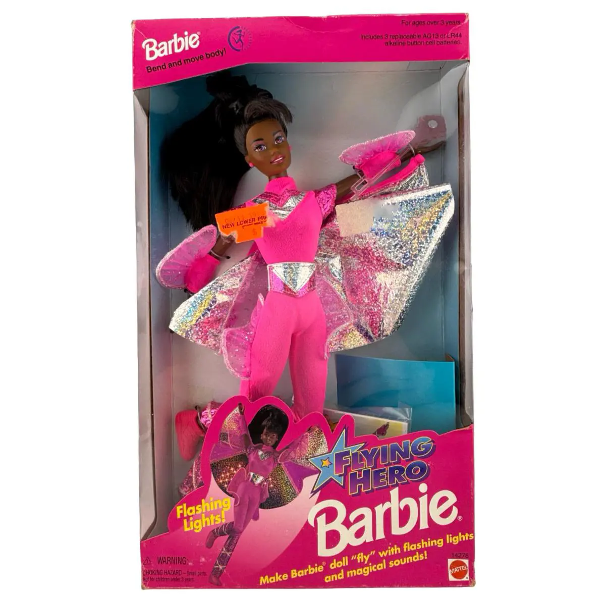 Flying Hero Barbie African American Doll Lights Sounds 1995 Mattel 14278