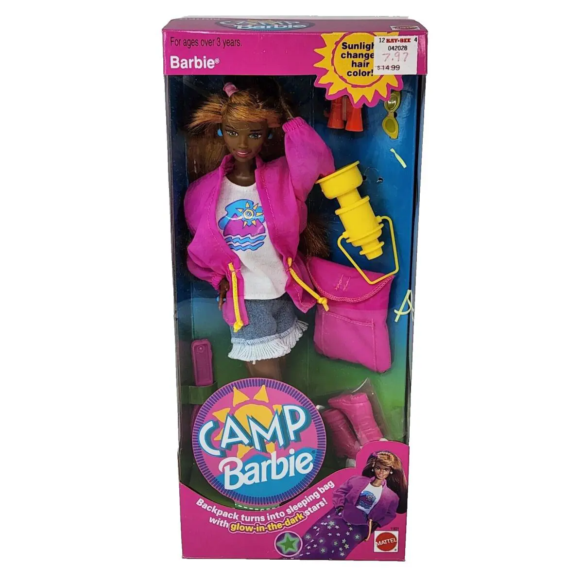 Vintage 1993 Camp Barbie Black Doll Nrfb Glow IN The Dark 11831