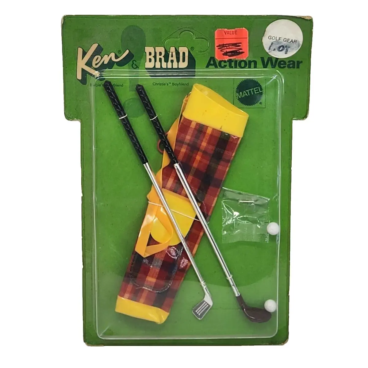 Vintage 1970 Barbie Ken Brad Doll Action Wear Golf Bag + Balls Mattel