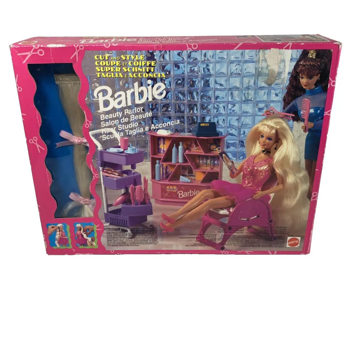 Vtg 1994 Barbie Beauty Parlor Cut and Style Mattel 67183 w/ Attachable Hair Nrfb
