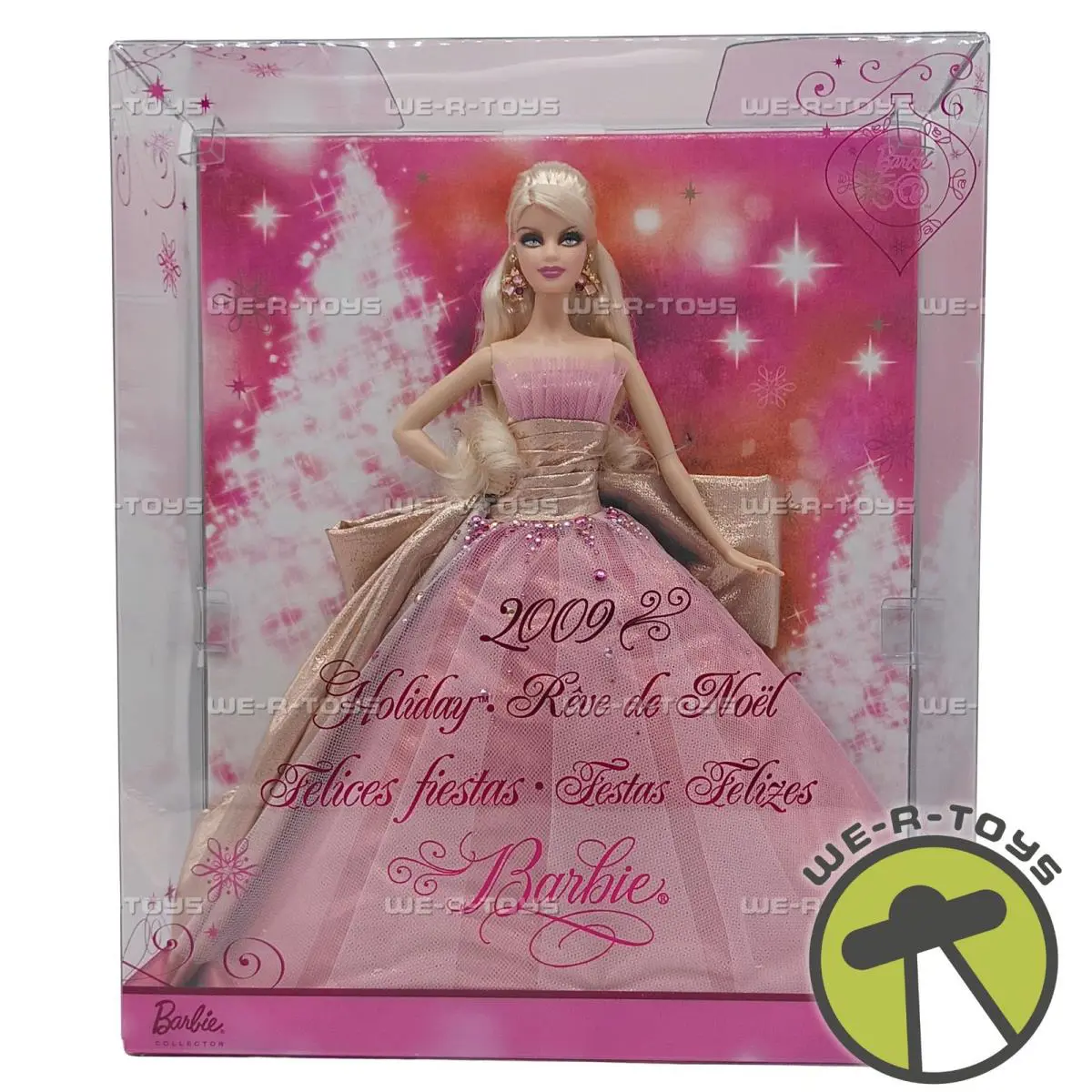 Barbie 2009 Holiday Doll In Pink Dress Blonde Hair 2008 Mattel R2709