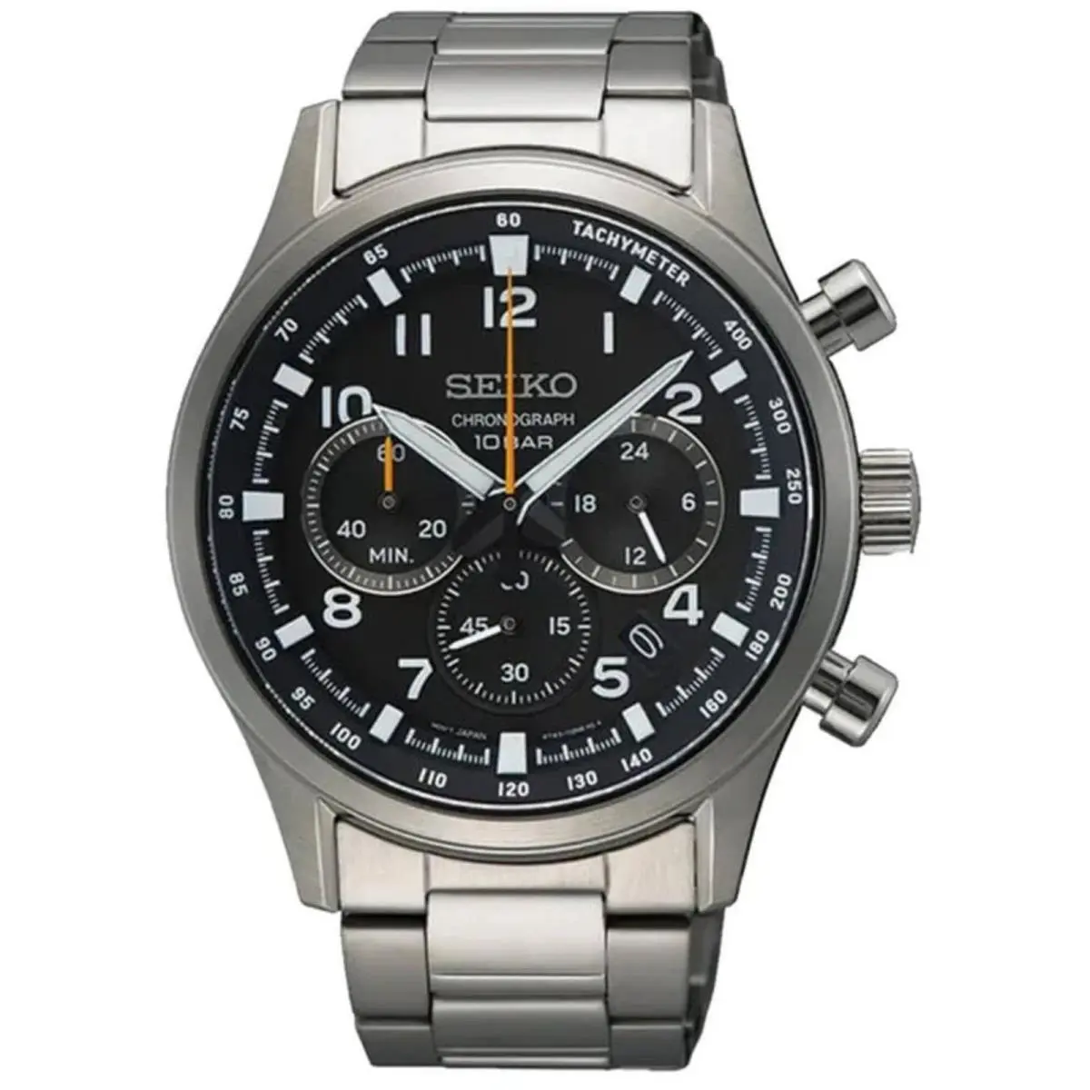 Seiko Men`s Watch Discover More Chrono Black Dial Silver Steel Bracelet SSB447P1 - Dial: Black, Band: Silver
