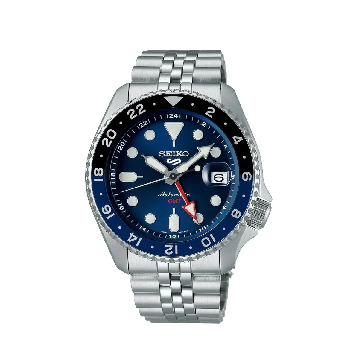 Seiko 5 Watch Gmt Black and Blue Bezel SSK003K1 Shipping