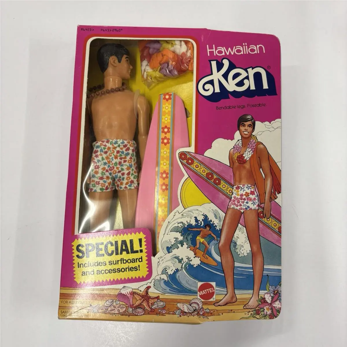 Nrfb Vintage 1978 Mattel Hawaiian Ken Doll 2960 Superstar Era Surfboard Complete
