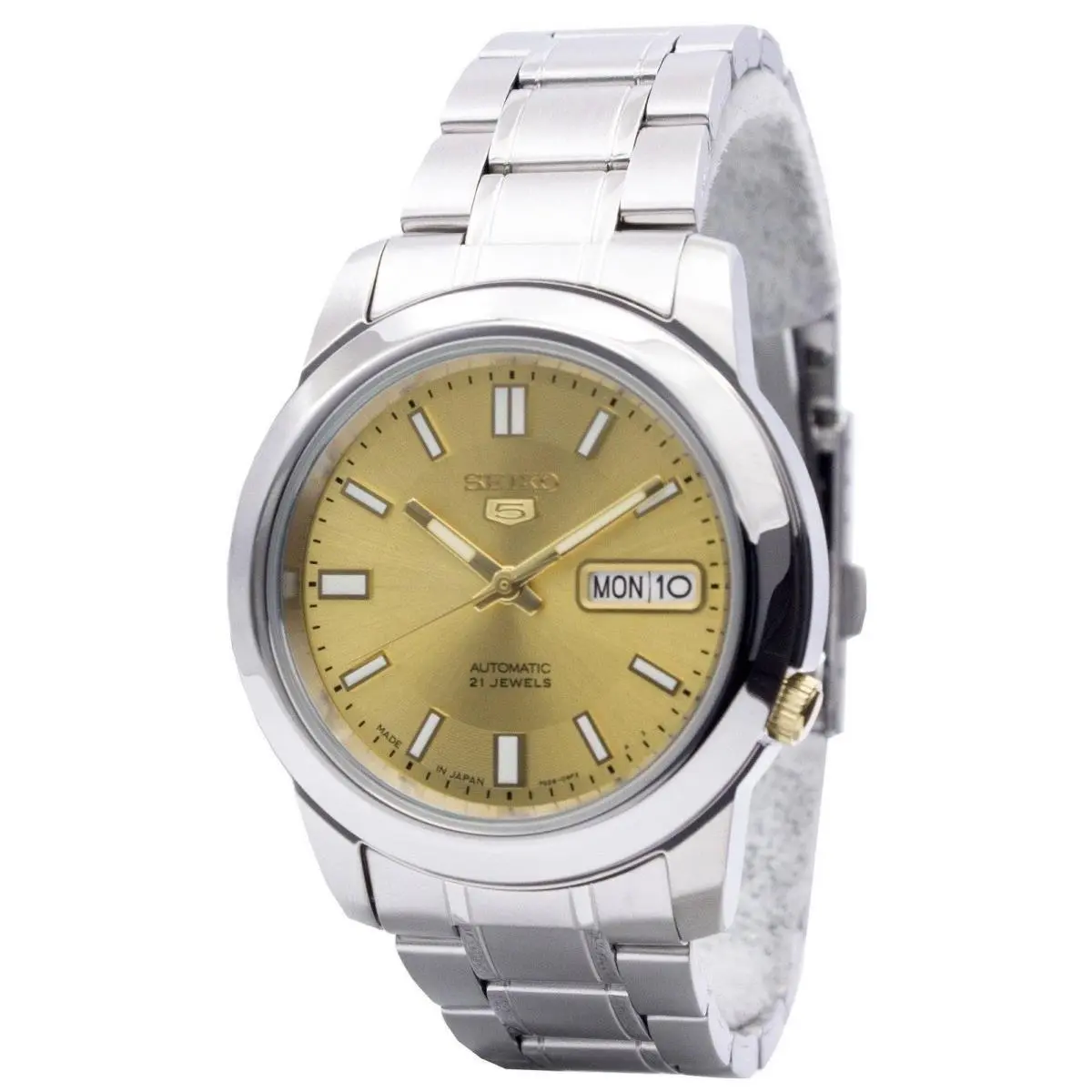 Seiko 5 Automatic 21 Jewels Japan Made Gold Dial 30M SNKK13J1 Men`s Watch