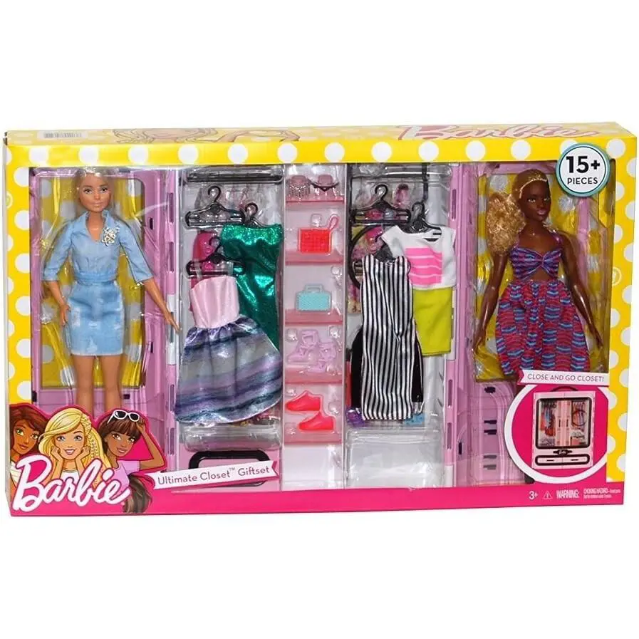 Barbie Doll Ultimate Closet Giftset 2 Dolls Closet Clothing 15+ Pc Set