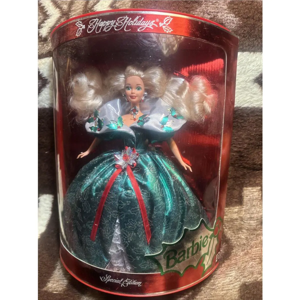 Barbie Happy Holidays Special Edition Doll 1995 Christmas Old Box Green Fine