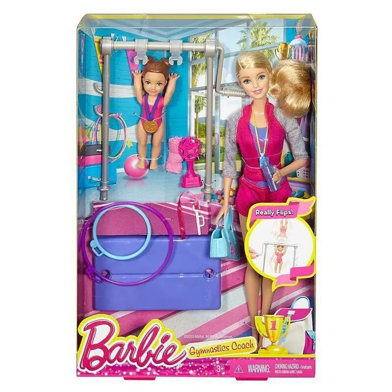 Find - Barbie Gymnastics Coach Playset - Blonde Doll