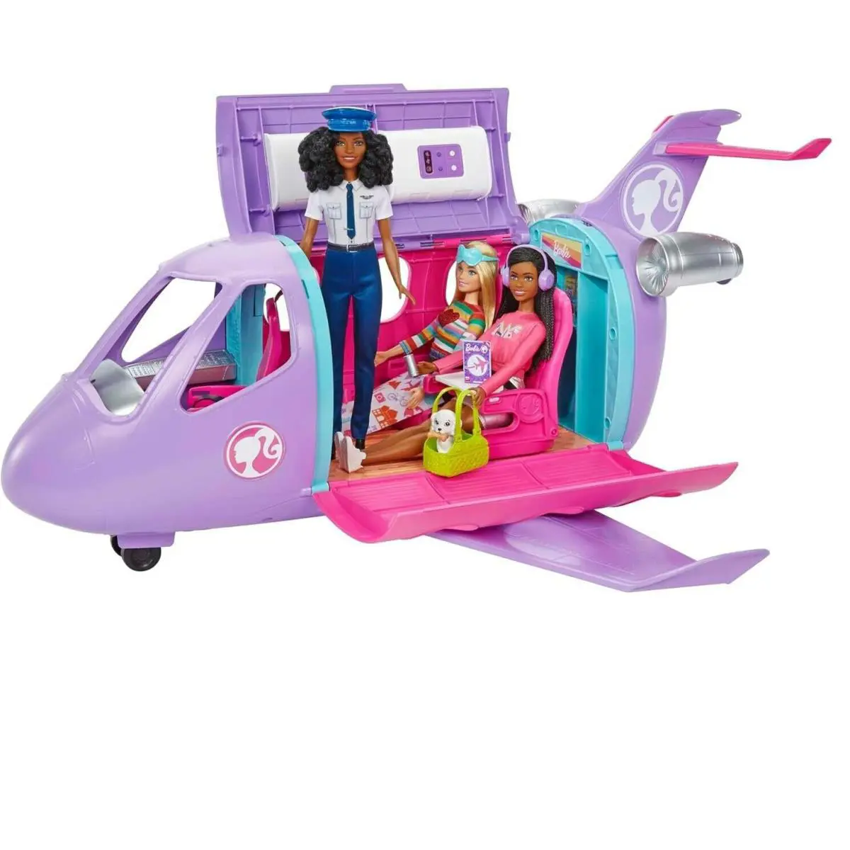 Barbie Pink Passport Airplane w/ 3 Dolls Pilot Brooklyn Malibu 15 Accessories