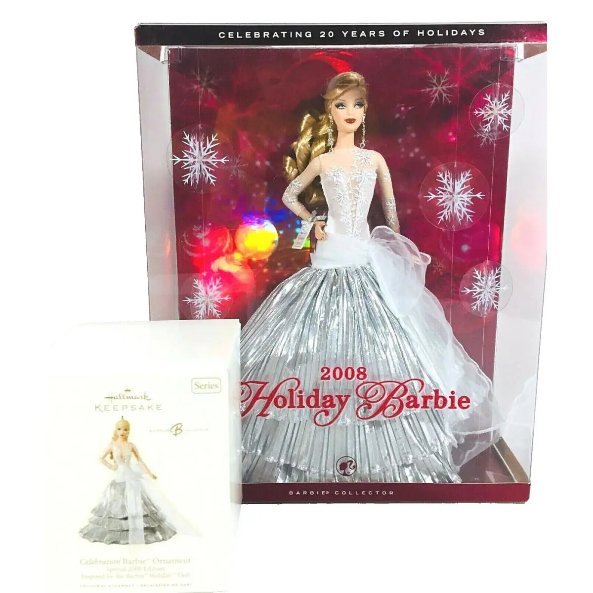 Barbie Gift Set Doll Ornament 2008 Christmas Holiday Celebration Nrfb