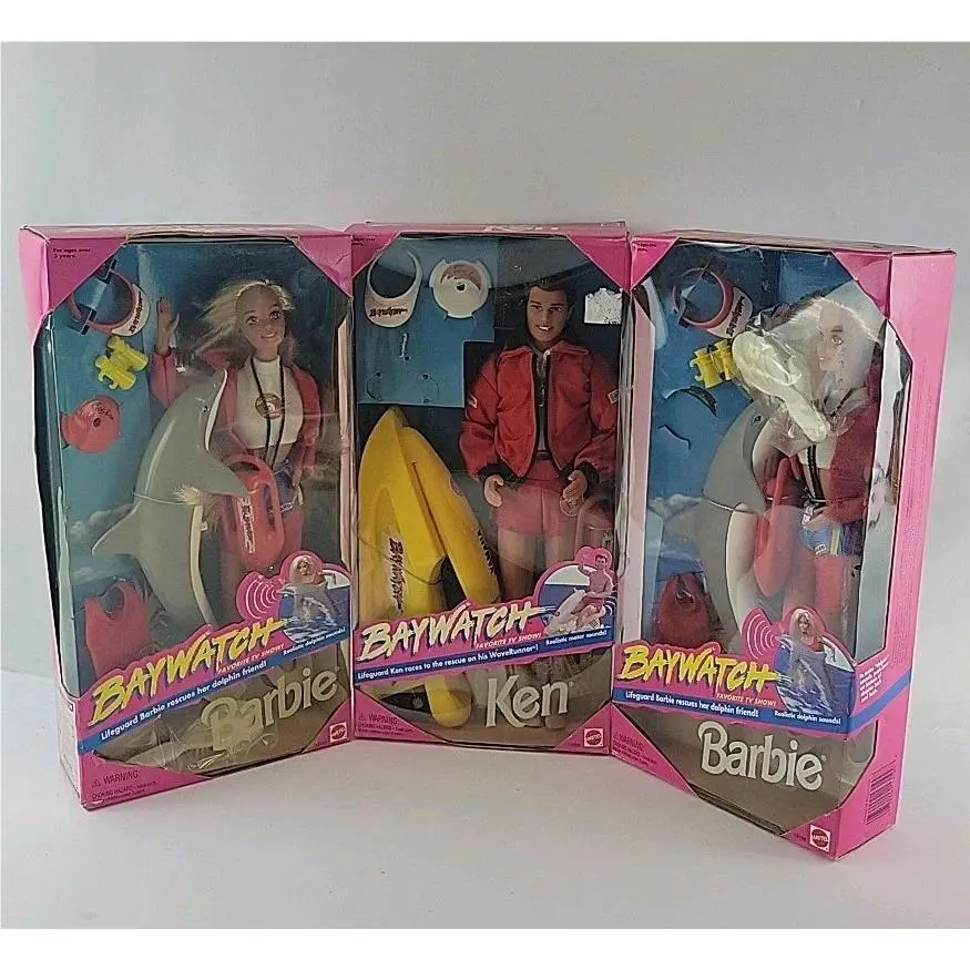 Baywatch Barbies Set of 4 with Baywatch Lifeguard Yellow Jeep