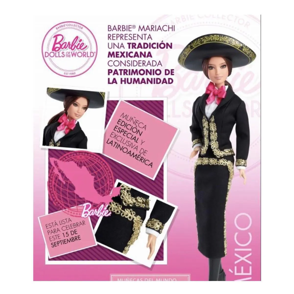 Collector Special Edition-mib-vhtf- Mariachi Barbie Mexico- Dolls OF The World