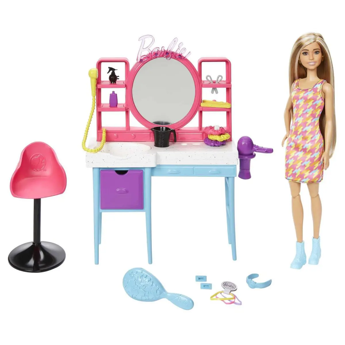 Barbie Totally Hair Salon Playset with Color Change Hair and 15 Accessories