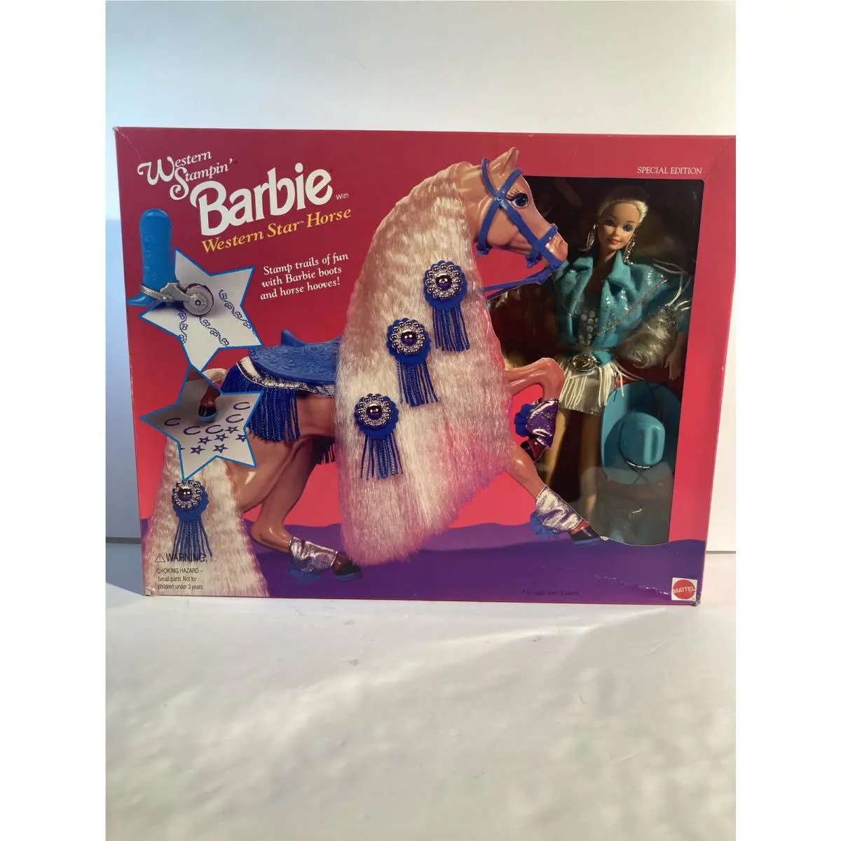 Vintage 1995 Western Stampin Barbie Doll Western Star Horse 11020