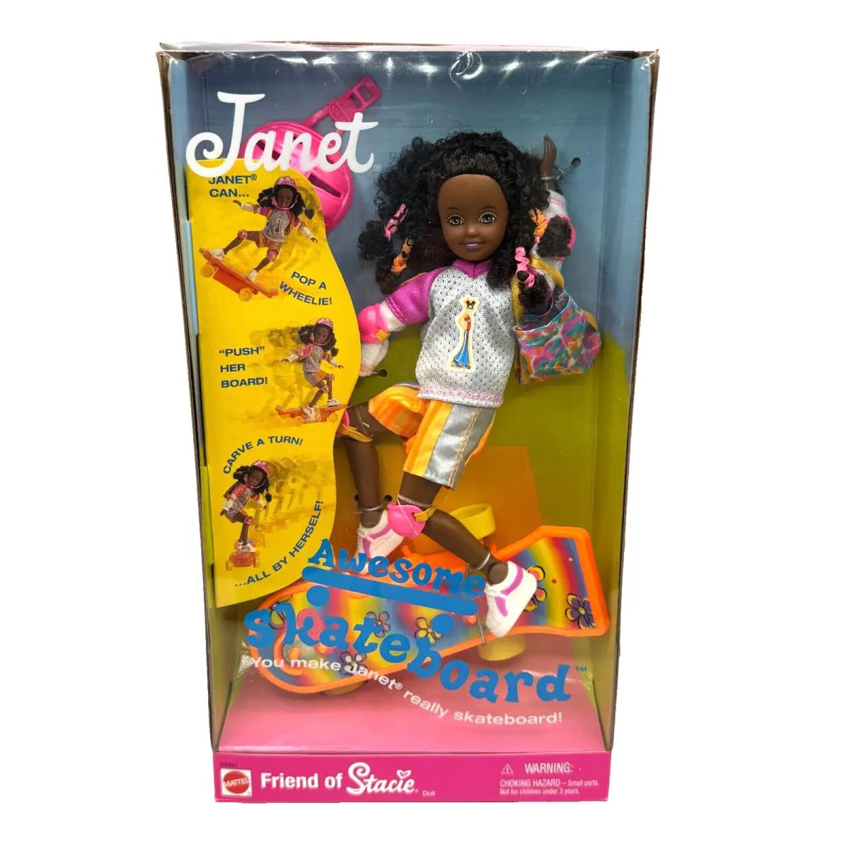 BK Barbie Doll 1999 Awesome Skateboard Janet Black AA Stacie 24991