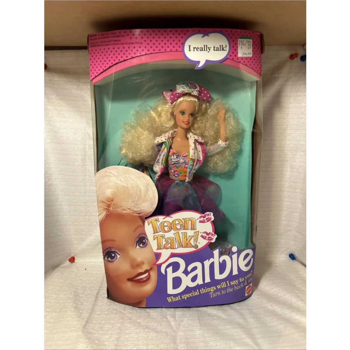 1991 Teen Talk Barbie Doll Blonde 5745 - Blonde w/ Curly Hair Black Hat