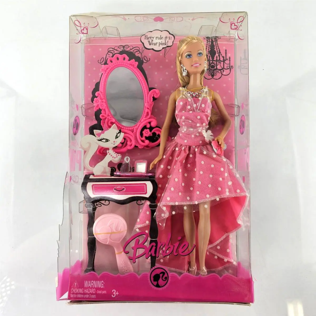 Barbie Pink Party Rule Dress Vanity Collector Doll N6180 Fashion Damage Box