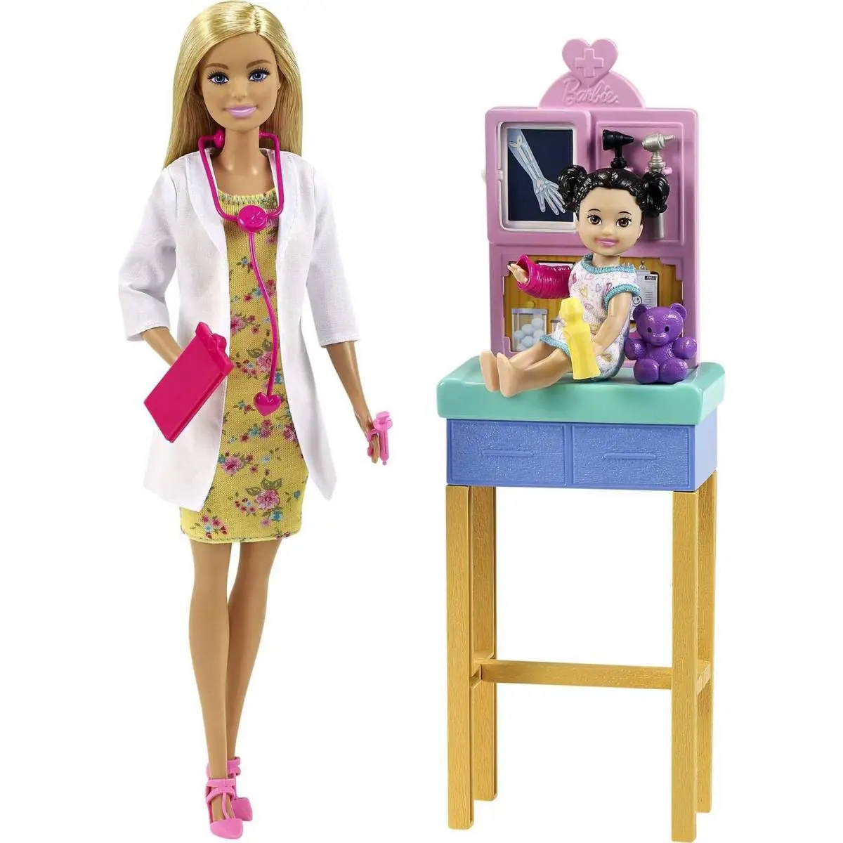 Barbie Pediatrician Playset Doll Medical Kit Exam Table For Kids Ages 3 Up