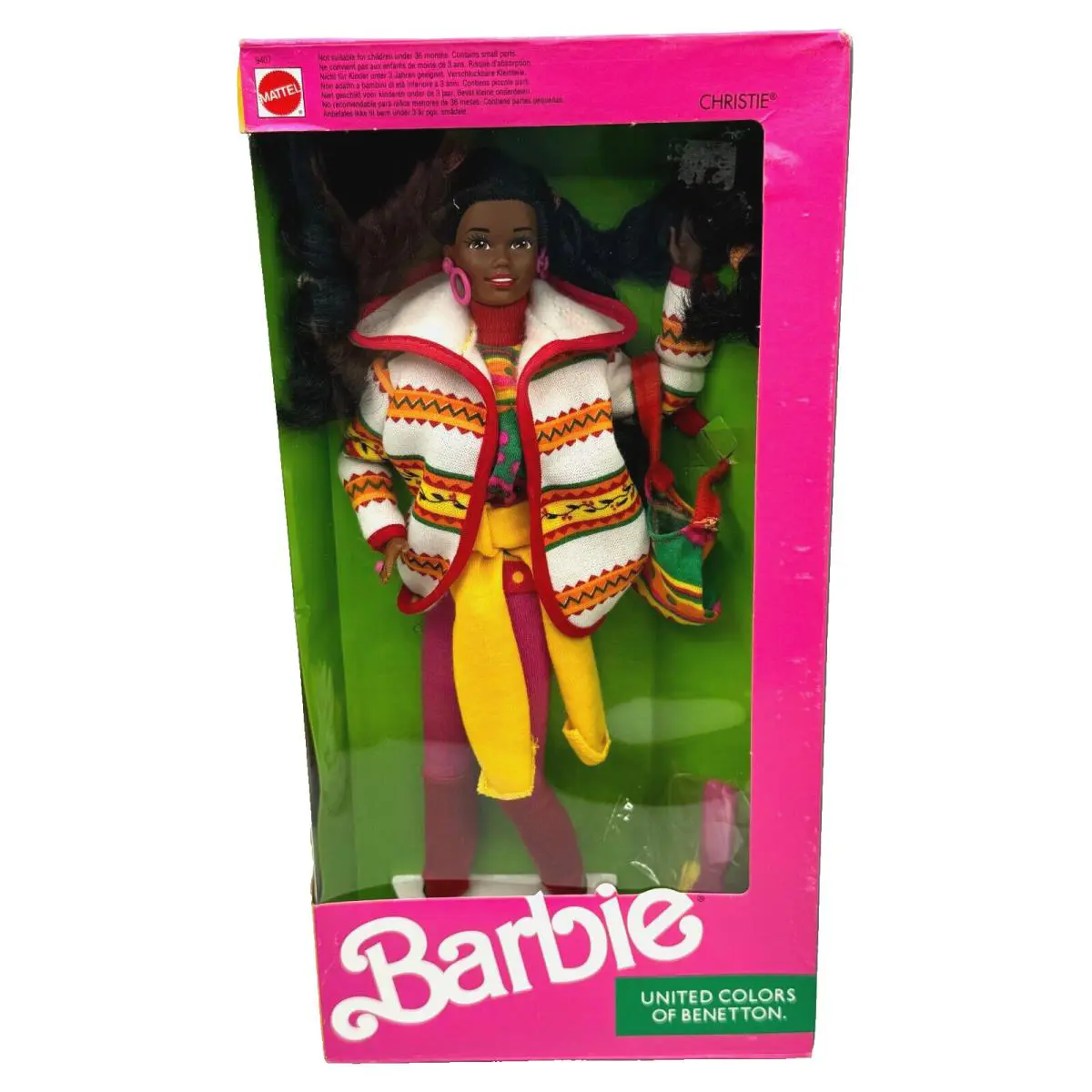 BK Barbie Doll 1990 United Colors OF Benetton Vintage Christie Black 9407